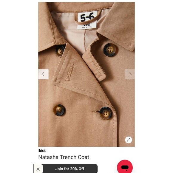 Cotton On Kids Trench Coat Girl's Size 5-6Y Belted Jacket Single Breasted Tan - Picture 4 of 15